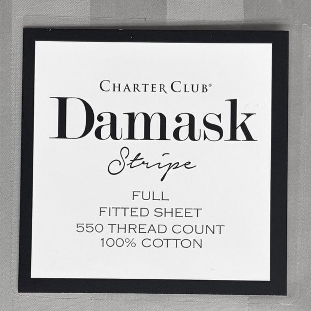 new SMOKE GRAY Charter Club Damask 550 TC 100% Cotton Stripe Full Fitted Sheet
